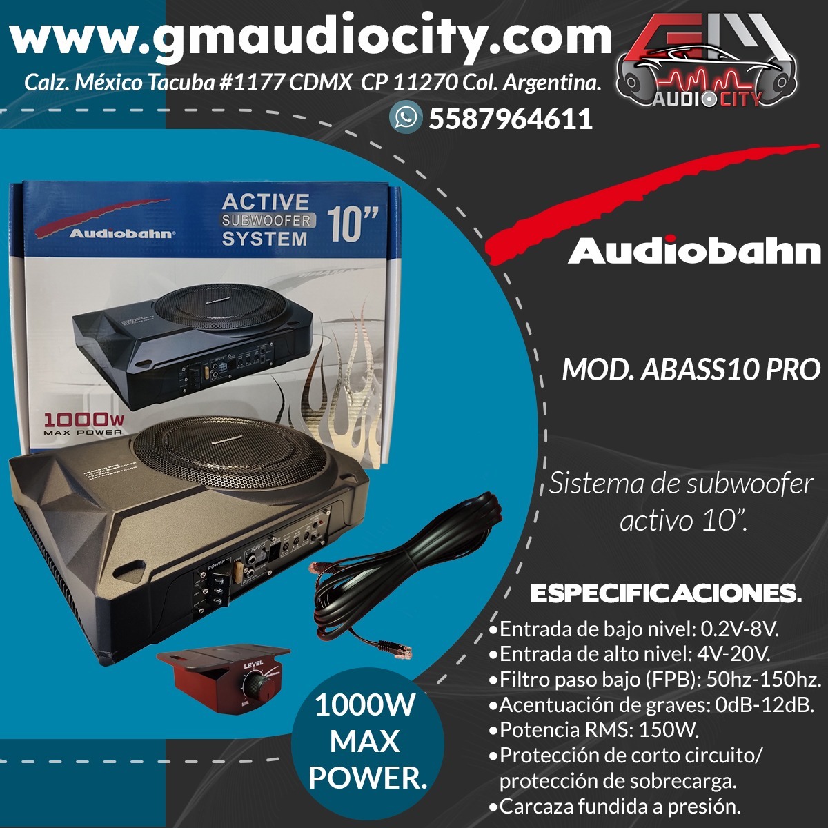 ABASS10PRO - AUDIOBAHN SUBWOOFER AMPLIFICADO 10" 1000W 150W RMS