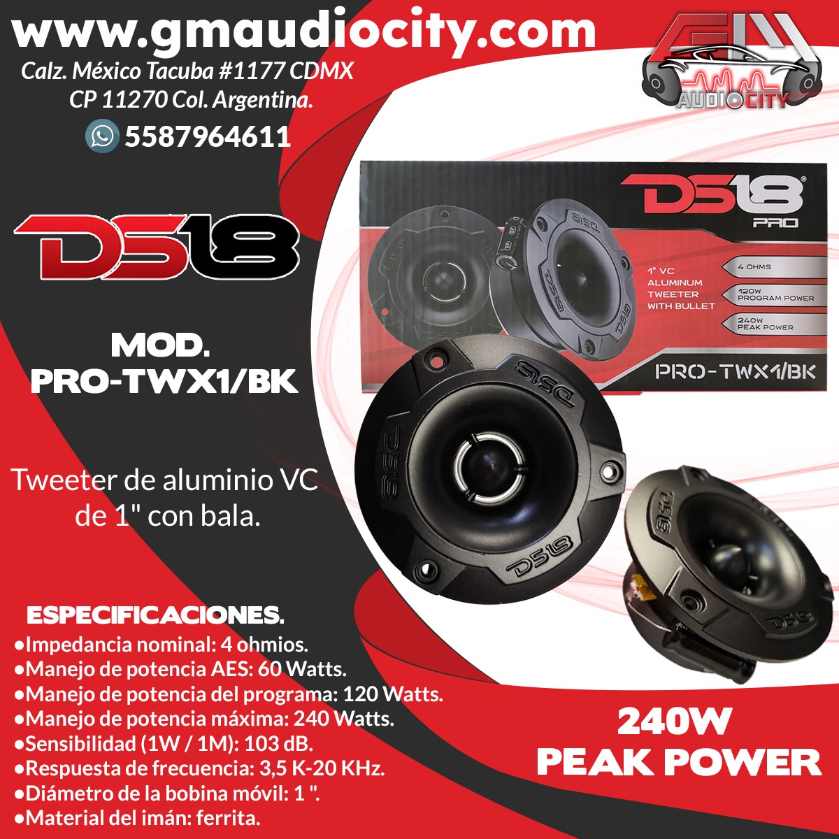 PRO-TSQ3IN1 - DS18 PAR TWEETER 3 EN 1 200W MAX