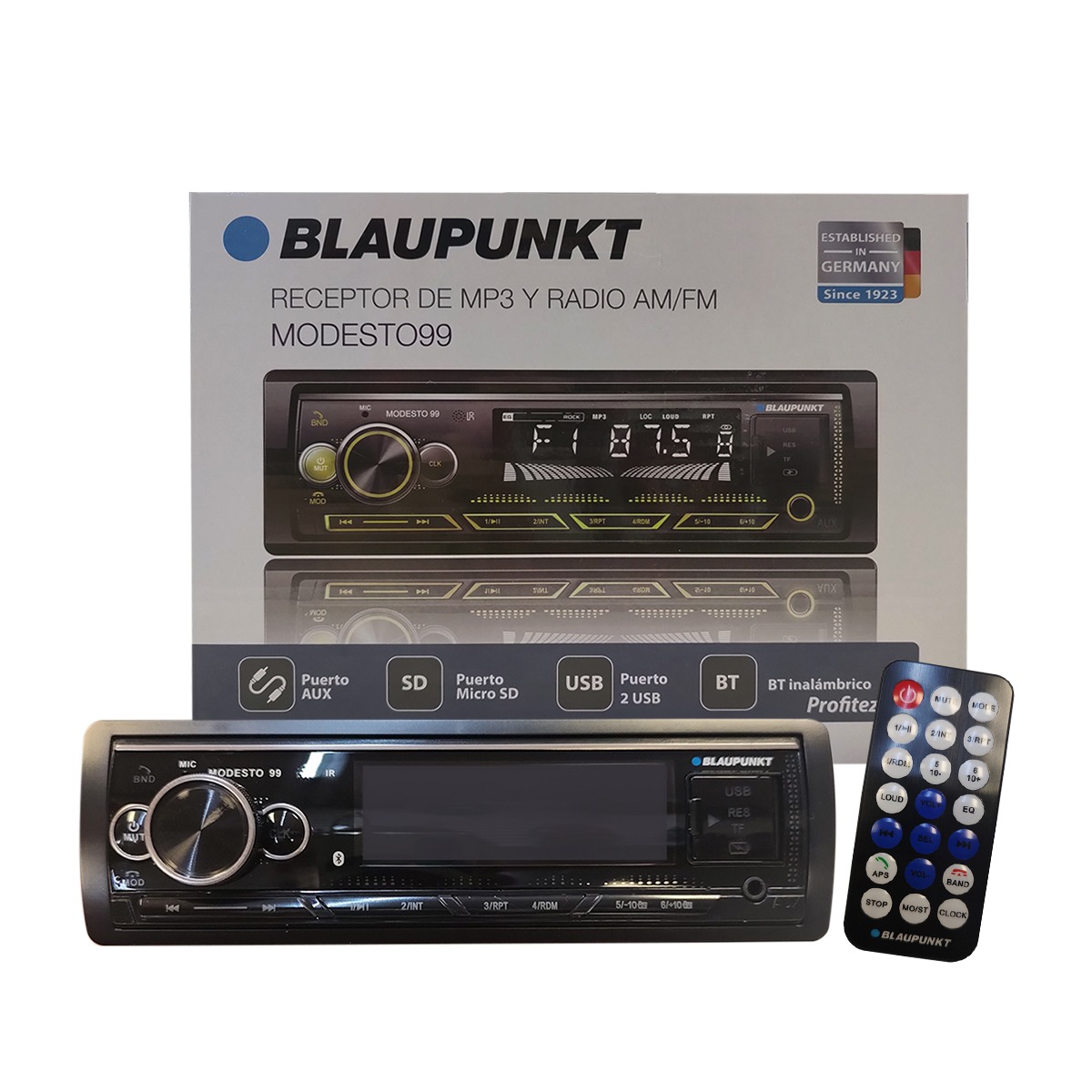 MODESTO99 - BLAUPUNKT 1 DIN BT USB AUX SD PANEL FIJO MULTICOLOR