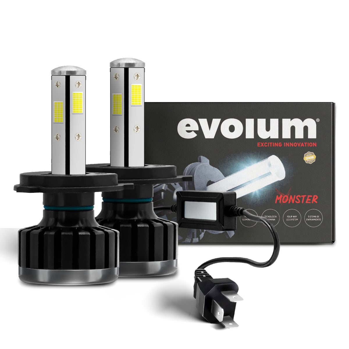 M4H4 - EVOLUM LED H4 MONSTER 12500 LM 6500K CHIP COB CANBUS