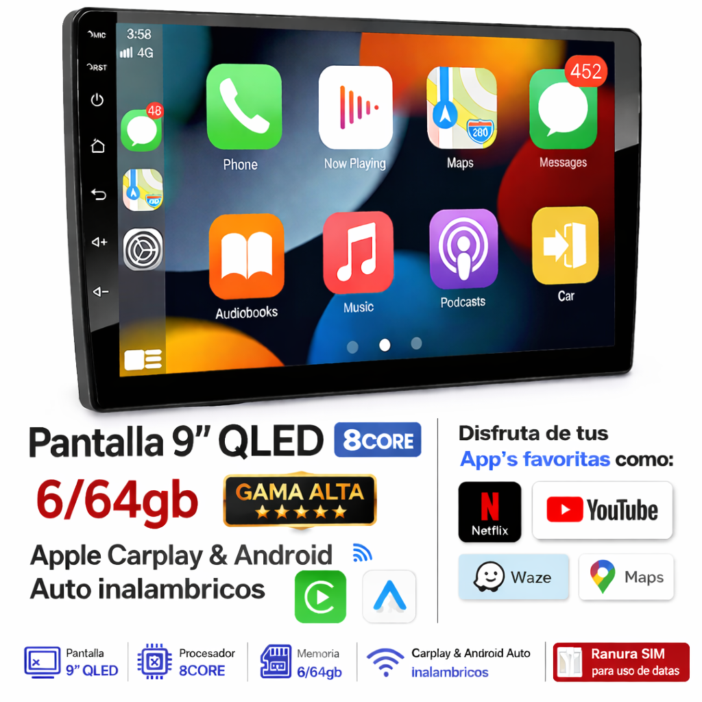 B-906TA - PANTALLA QLED 9" 8CORE / DSP HIFI / 4G / 6+64G