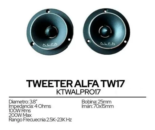 TW17 - ALFA PAR DE TWEETER BALA DE 3.8" 100W RMS 200W MAX 4 OHMS