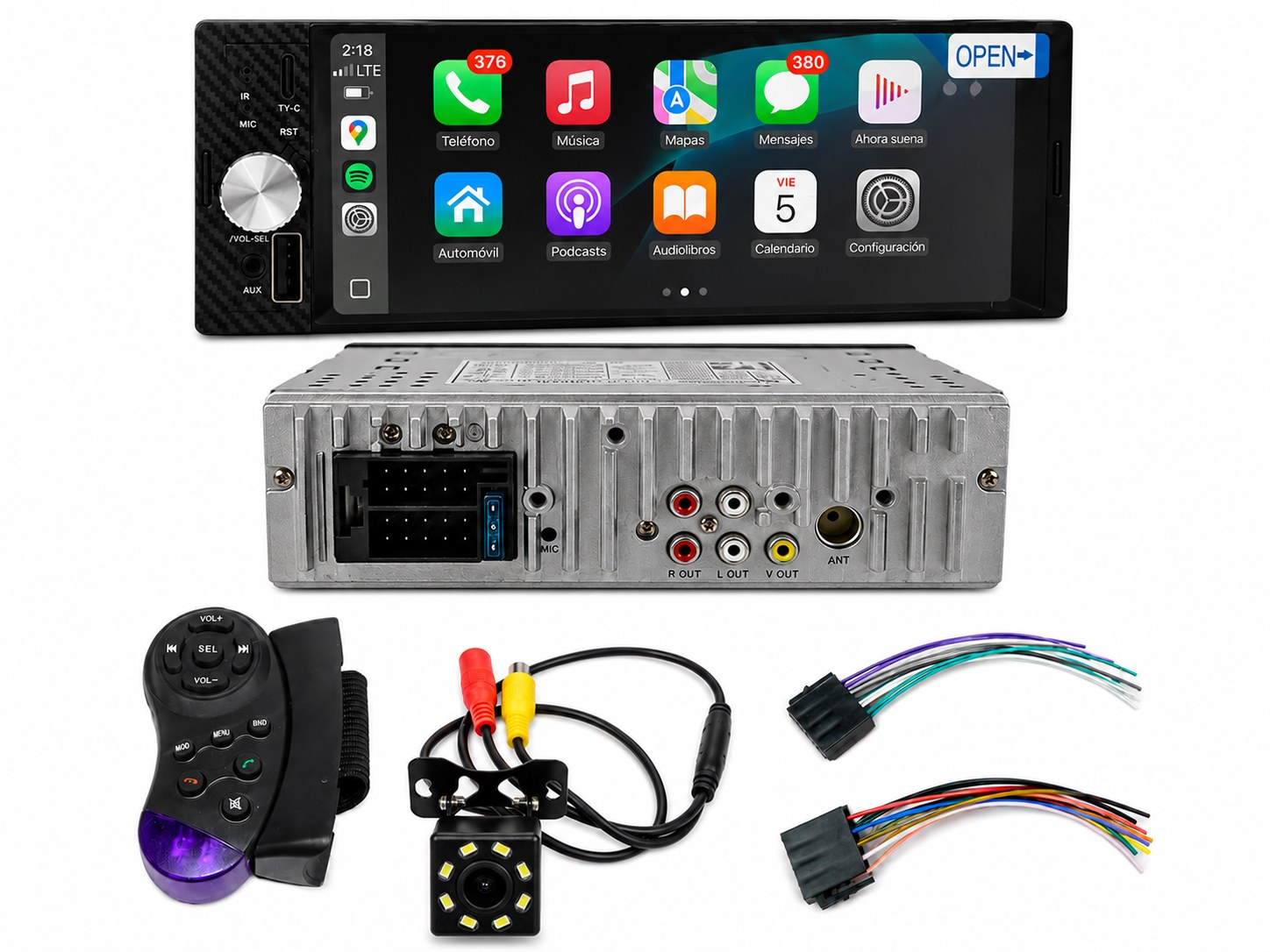 LEHX-636WS ESTEREO 1 DIN CON CARPLAY Y ANDROID AUTO INALÁMBRICOS INCLUYE CAMARA DE REVERSA