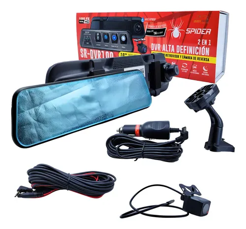 SR-DVR100 - SPIDER 2 EN 1 RETROVISOR DE 10” DVR HD FRONTAL Y CAMARA DE REVERSA CON SENSOR DE MOVIMIENTO